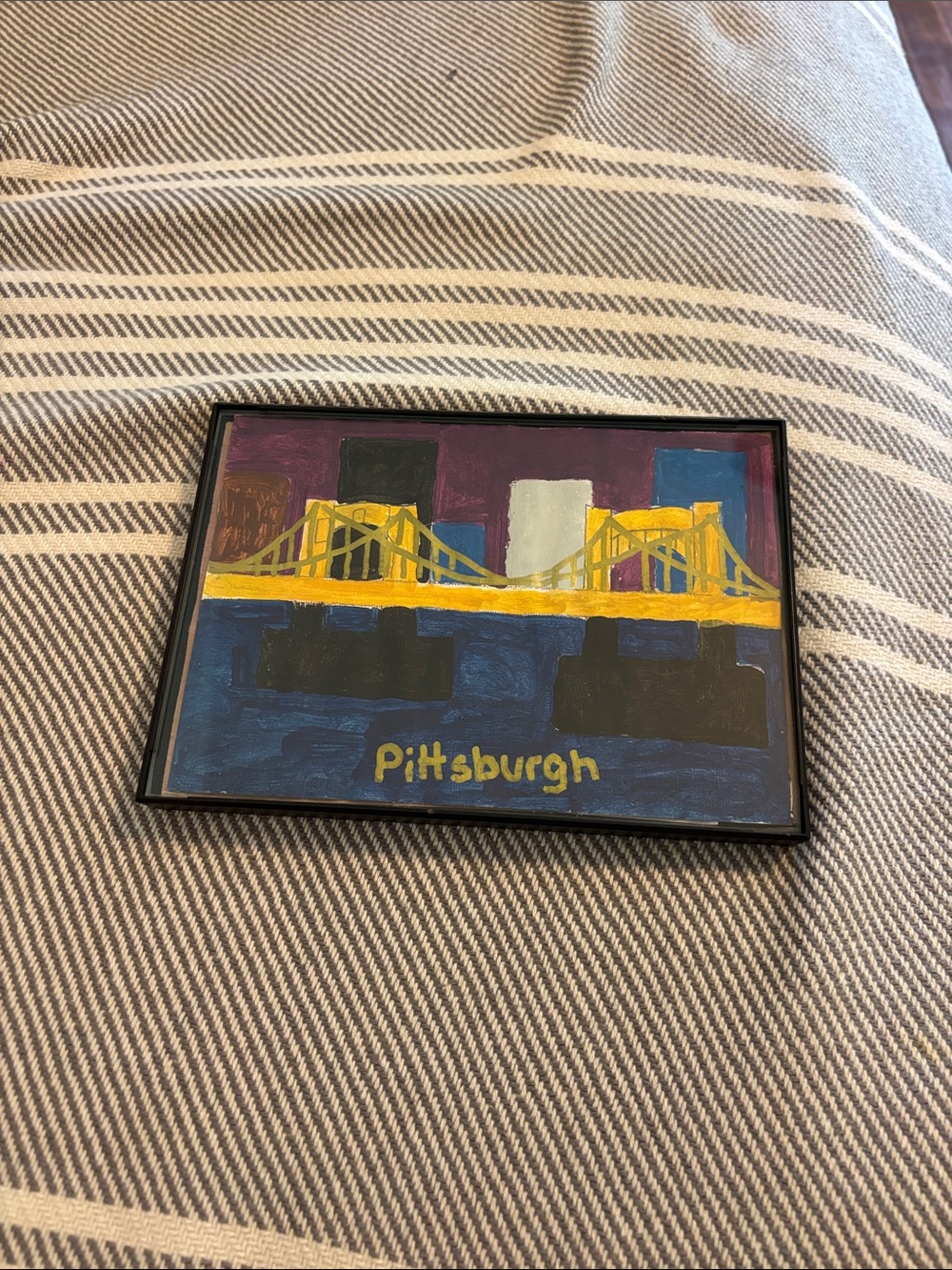 Pittsburgh Skyline Bridge Wall Art - Gold and Blue